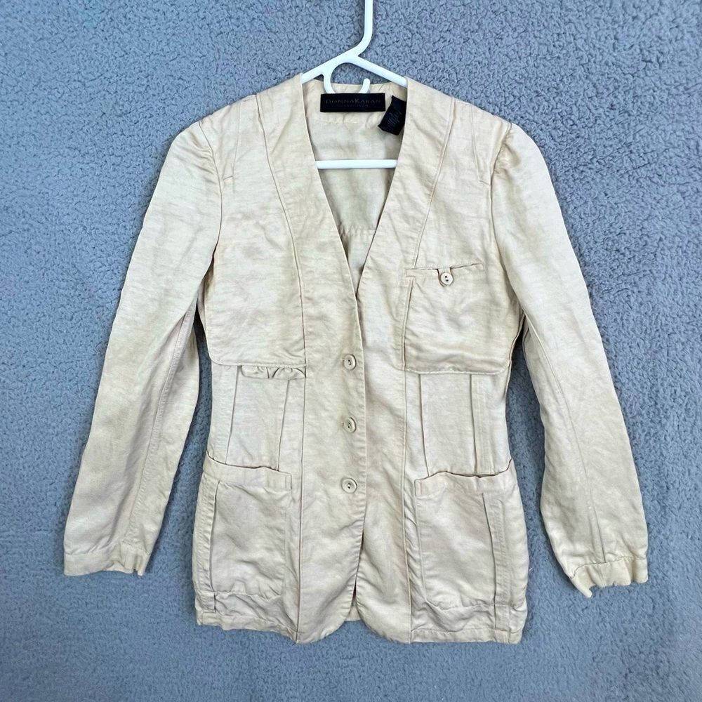 DONNA KARAN COLLECTION WOMENS LINEN BLEND LIGHT JACKET TAN SIZE 2
